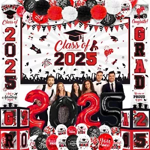 97Pcs Red and Black Graduation Decorations Class of 2025 Graduation Party Dec... - Picture 1 of 6