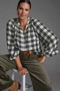 New! XS  Anthropologie Plaid  "Pilcro Breezy Buttondown " Blouse Sold Out - Picture 1 of 7