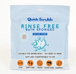 Quick Scrubb Rinse Free Bath Sponge Towel Travel Camping Elderly Wheelchair user - Picture 1 of 14