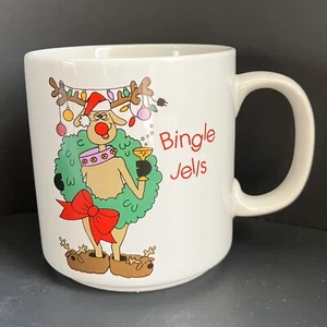 NWOB 1987 Russ Berrie Holiday Christmas Mug Bingle Jells Drunk Reindeer 8 fl oz - Picture 1 of 6