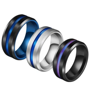 Anillos de compromiso para hombre de acero inoxidable 316L con banda cepillada negra/azul de 8 mm talla 6-13 - Imagen 1 de 11