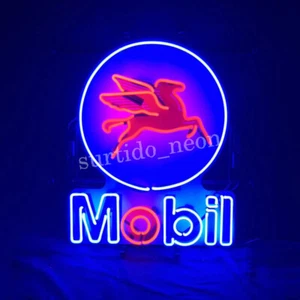 Letrero de luz de neón Mobil Pegasus Horse Gasoil con acrílico impreso 24"x20" - Imagen 1 de 3