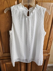 Camicetta donna bianca top canotta chiffon senza maniche Swissdot con fodera collo arricciato L - Foto 1 di 23
