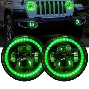 Pair 7'' Green Halo LED Headlights DRL Combo Kit For Jeep Wrangler JK TJ LJ - Imagen 1 de 12