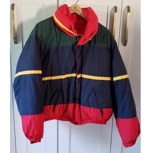 VTG Nautica Puffer Jacket Mens L Reversible Down Red Green Colorblock Winter - Picture 1 of 11