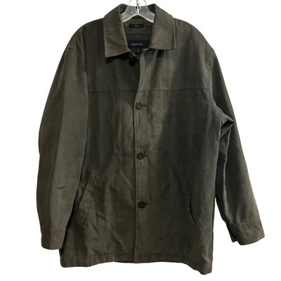 Claiborne Mens Suede Jacket Size M Olive Green Button Front Quilted Lined - Image 1 of 4