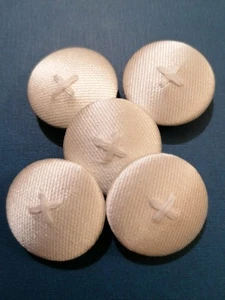 5 Large Vintage Ivory Fabric Covered Buttons - Picture 1 of 2