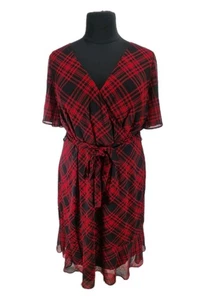 LAUREN RALPH LAUREN Damen Übergröße 20 W transparentes Mini Faux Wickelkleid schwarz rot 115A - Bild 1 von 7