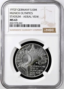Germany 10 Mark 1972 F NGC MS63 UNC Silver Munich Olympics - Picture 1 of 4
