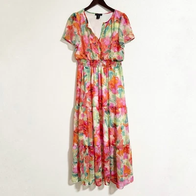 Maxi Vestido Floral Cynthia Rowley Cintura Calada en Niveles Talla M Foto 1 de 4