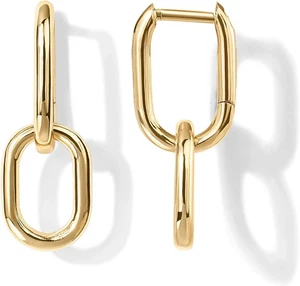 Pendientes Huggie de eslabones convertibles de oro de 14K para mujer | Declaración de eslabones con clip E - Imagen 1 de 2