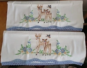 Fundas de almohada de algodón bordadas ciervo mariposa flores ganchillo vieira ribete 2 horas - Imagen 1 de 10