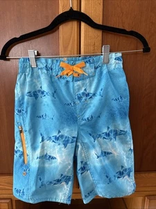 Laguna Boys Swim Trunks Blue With Orange Detail Shark Themed Size M (10-12) - Picture 1 of 7