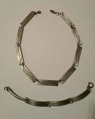 Logeskov Tin Denmark Necklace Bracelet Set Modernist Pewter Choker  • 58.12$