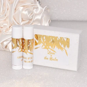 45 Gold Leaves Foil Lip Balm Labels Metallic Bridal Shower Labels - Picture 1 of 4