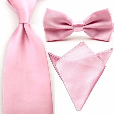 Juego de pañuelos cuadrados de bolsillo con corbata de cuello satinado ancho de 8 cm de color liso para hombre Foto 1 de 4