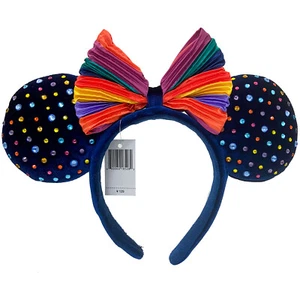 Disneyland Minnie Mouse Rainbow Pride Felt Bow Ears Blue Headband Gift - Picture 1 of 8