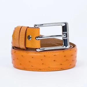 36in Custom Orange Ostrich Body Leather Dress Belt Stainless Steel Pin Buckle - Picture 1 of 13