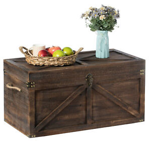 Wooden Trunk Farmhouse Style Rustic Design Lined Storage Chest with Rope Handles