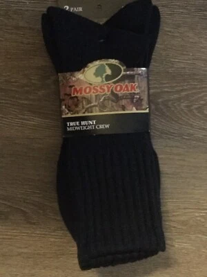 Mossy Oak Mens True Hunt Mid weight Crew  Sock Lg 2 Pairs Navy - Image 1 of 3