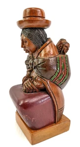Hand Carved Latin American Lady and Child Wooden Statue. 3.0" x 7.0" - Picture 1 of 11