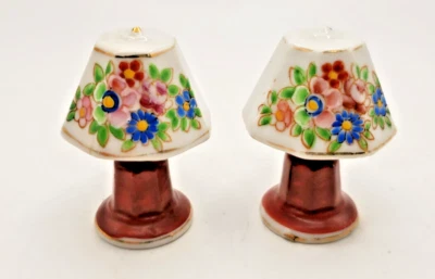 Par de Lámpara de Mesa de Porcelana Cerámica Miniatura Casa de Muñecas Floral Japón De Colección Foto 1 de 4
