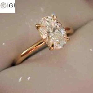 IGI 3 Ct Oval Cut F VS1 Lab Grown Diamond Engagement Ring Solid 14K Yellow Gold - Picture 1 of 12