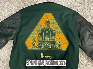 VESTE UNIVERSITAIRE PALACE SKATEBOARDS X HARRODS OURS DORÉ X-LARGE XL CUIR VERT