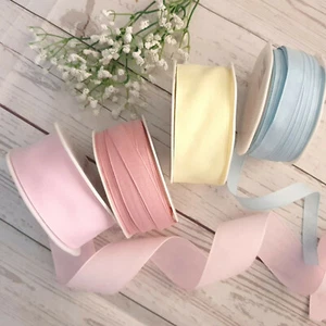 Pastel 12mm, 25mm, 38mm Soft Woven Edge Ribbon Tape Baby Pink Blue Lemon Nursery - Picture 1 of 1