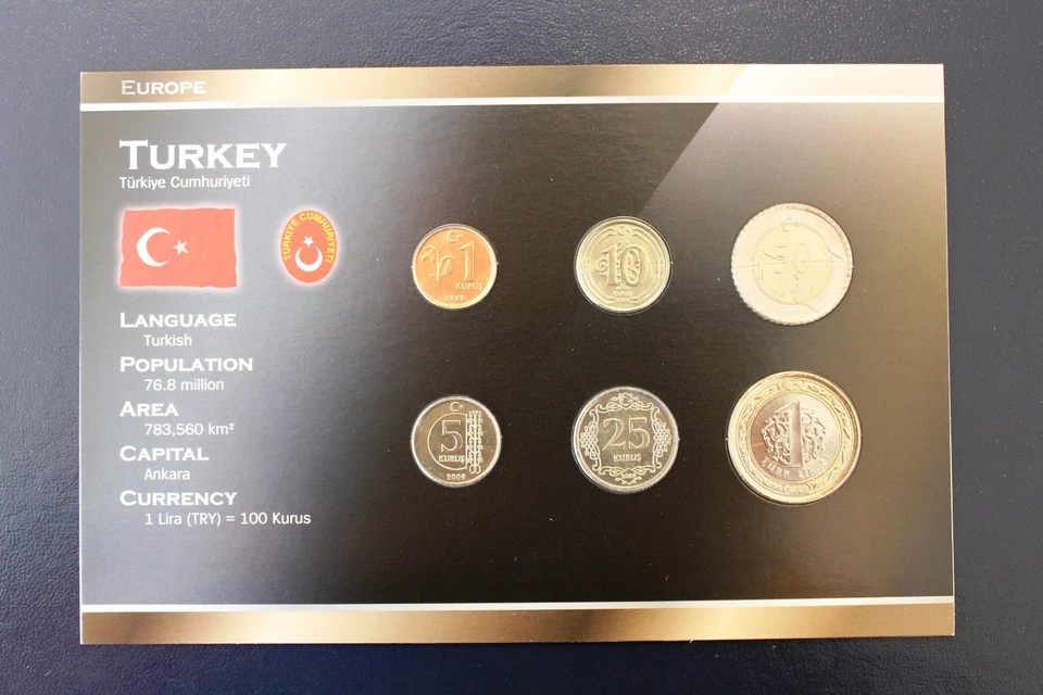 Turkey 1 ku - 1 Lira 2009 UNC Circulation Coin Set World Money Series - XF! - Image 1 of 4