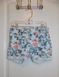 ABERCROMBIE KIDS Girls White Blue Coral Floral Midi Shorts sz 7-8 Preppy - Picture 1 of 3
