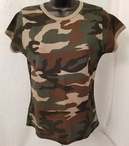 Soho Babe Juniors Women Shirt Top Blouse Size L Large Green Brown Black Camo NEW - Picture 1 of 4