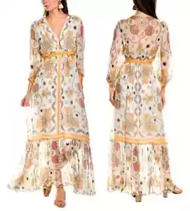 Sandro Valldemossa Metallic Scarf Print Maxi Dress Size:36/S $715 NWT - Picture 1 of 10