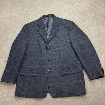 Harris Tweed Jacket Adult 46R Blue Windowpane Country Hunting Outdoor Blazer Men - Image 1 of 4