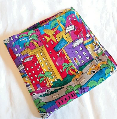 Vintage 70s Giorgio Beverly Hills Long Silk Scarf  14x60 Colorful Pop Art City - Image 1 of 4