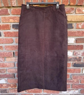Vintage Old Navy Faux Suede Maxi Skirt 10 Brown Modest Fall Western Boho Grunge - Image 1 of 4