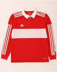 ADIDAS Boys Climacool Long Sleeve Polo Shirt 11-12 Years Red Colourblock QM05 - Picture 1 of 3