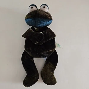 Vintage Velveteen Russ Berrie Wishlings Frog "Pistachio" Plush Beanie 10" - Picture 1 of 4