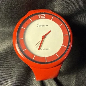 Geneva Saffiano Bangle Watch with Red, White, & Silver Face Dial (Red) No 3414 - Picture 1 of 9