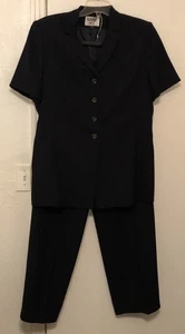 Kasper A.S.L. 2 Pc Women’s Pantsuit Lined Navy Size 16/14 Polyester Short Sleeve - Picture 1 of 24