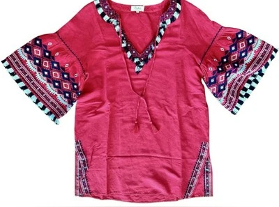 Top PARKER Playa Mujer Talla XS/S Rojo Negro Borlas Bordadas Salón Encubrimiento Foto 1 de 4