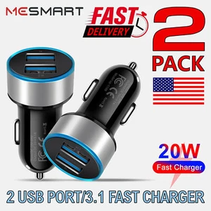 2 Pack 2 USB Port Fast Car Charger Adapter for iPhone Samsung Android Cell Phone - Picture 1 of 36