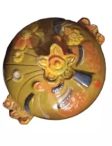 Pacific Steinzeug signiert Vintage 1971 Keramik Schüssel Schale Deckel Keramik KATZE Blumen  - Bild 1 von 12