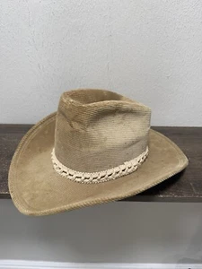 Vintage 70s Miller Bros Western Cowboy Hat Tan Corduroy Sz X-Large Knit Band - Picture 1 of 7