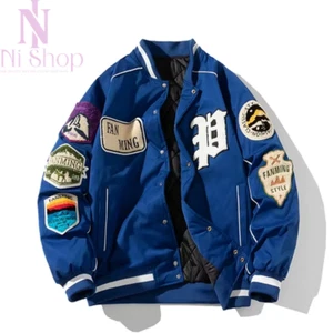 Baseball Jacket Zip Winter Jacket Street Fashion Hip Hop Letter Badge Jacket - Picture 1 of 17