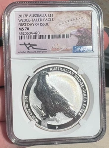 2017P Australia $1 Wedge Tailed Eagle NGC, FDOI, MS70 Mercanti Signed - Picture 1 of 2