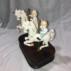 Impulse Giftware Carousel Unicorns Music Box Movement 1990 Watch Video - Picture 1 of 9