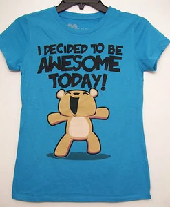 Hybrid Girls Blue Glitter I Decided To Be Awesome Today Teddy Bear T Shirt Sz L - Picture 1 of 2