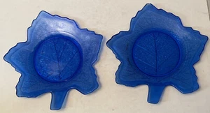 Two (2) L E Smith Mt Pleasant Cobalt 8" Leaf Plates - Picture 1 of 3