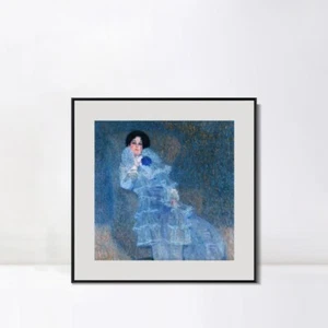 Gerahmter Leinwand Giclée Druck Frau im blauen Kleid von Gustav Klimt Wandbild - Bild 1 von 17